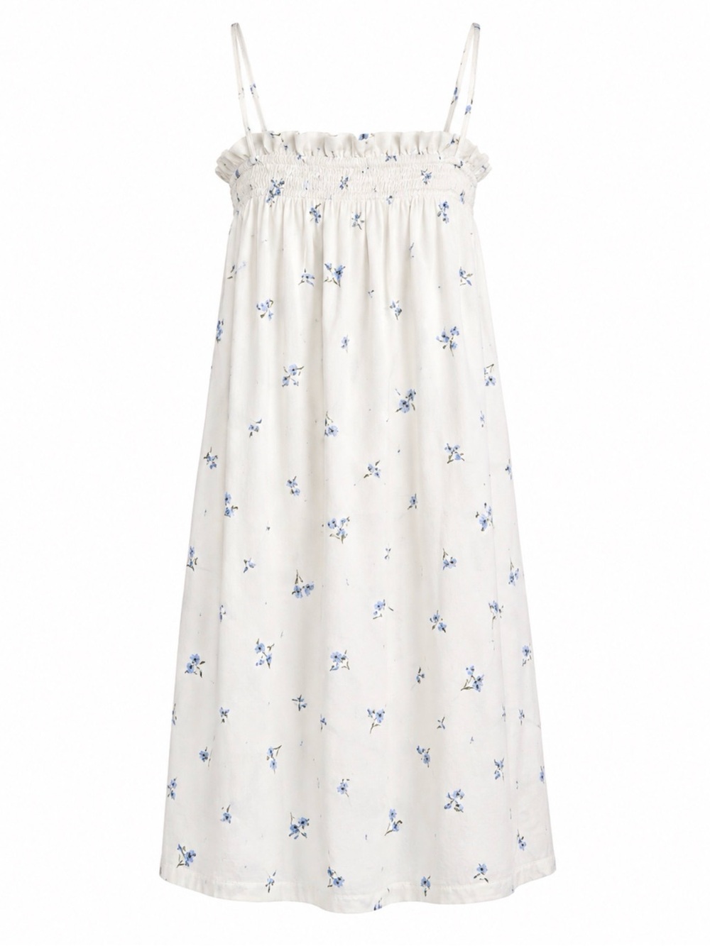 H&M Blue Floral Smocked Midi Dress XS Cottagecore Prairie Sundress
